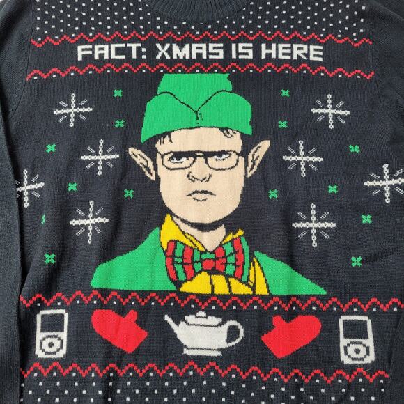 The Office Dwight Elf Fact Xmas is Here Ugly Christmas Sweater - Picture 1 of 7